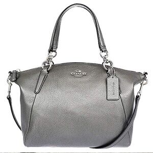 COACH Metallic Silver Gunmetal Pebble Leather Kelsey Crossbody Bag